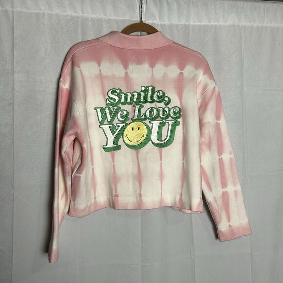 Sandro Paris Smile We Love You Pink White Tie Dye Sweater Size 1/4/Small - Picture 1 of 11
